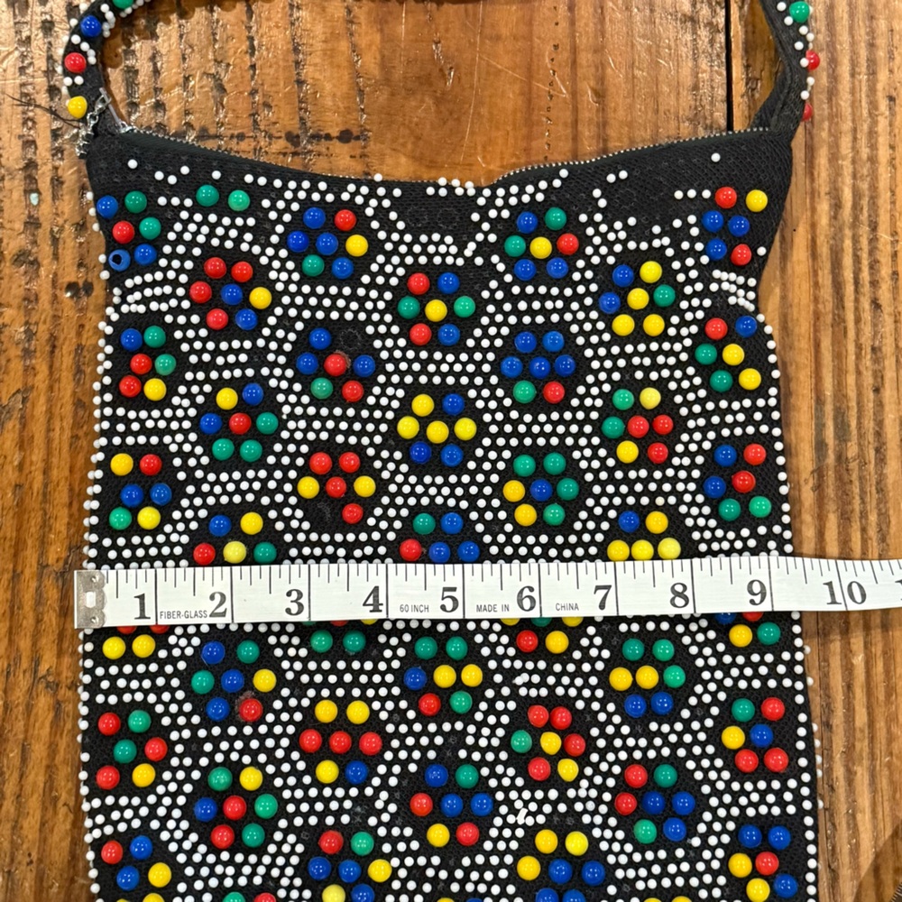 Beaded Fringe Bag Black Colorful Beads Vintage Vibes 60s 70s Boho-Inspired - Picture 8 of 9